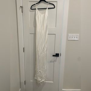 White satin gown with detachable bow